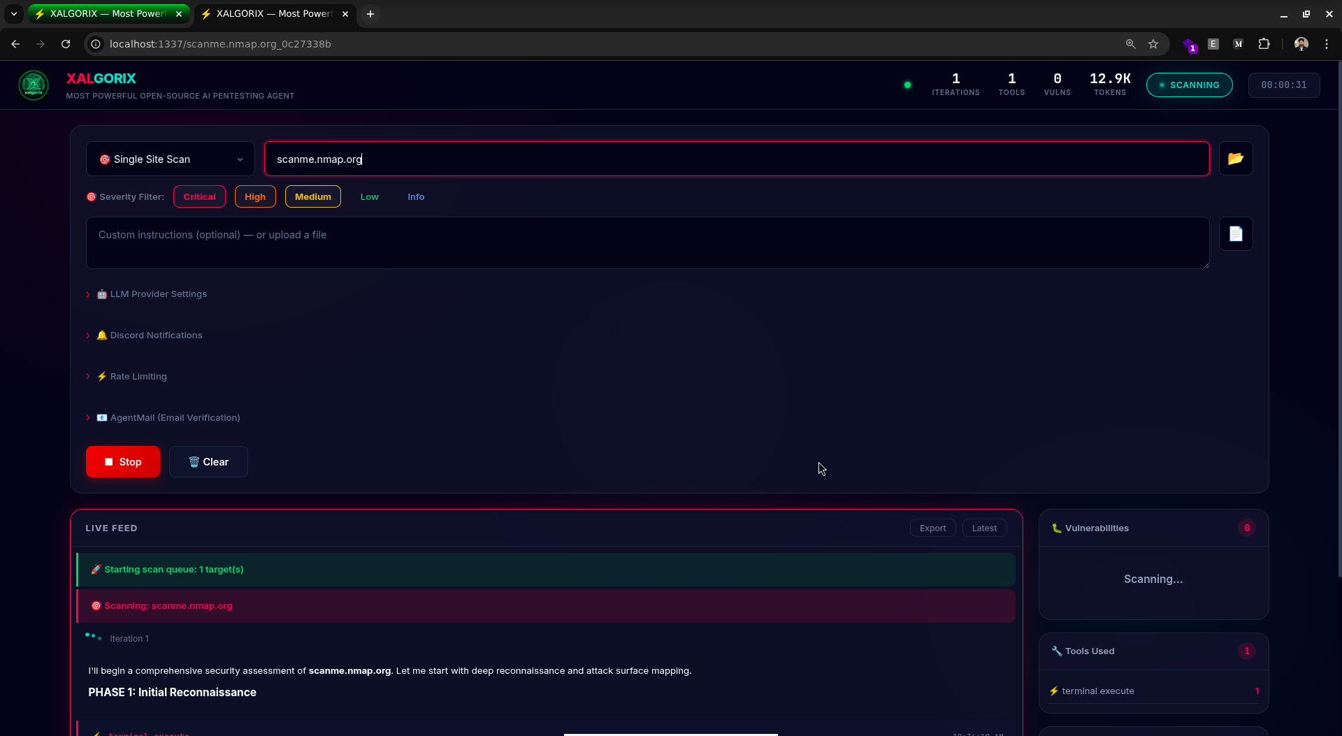 Xalgorix Web UI Dashboard