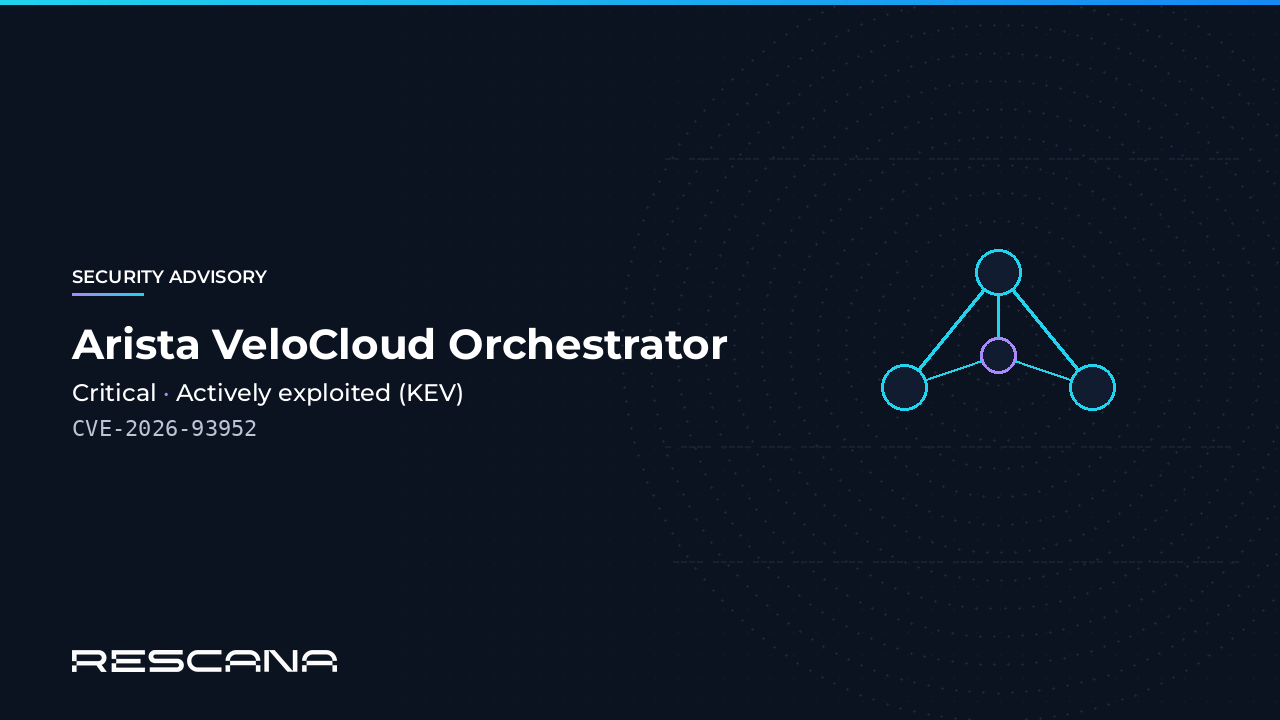 Advisory graphic for CVE-2026-93952, the CVSS 10.0 unauthenticated privileged access flaw in Arista VeloCloud Orchestrator